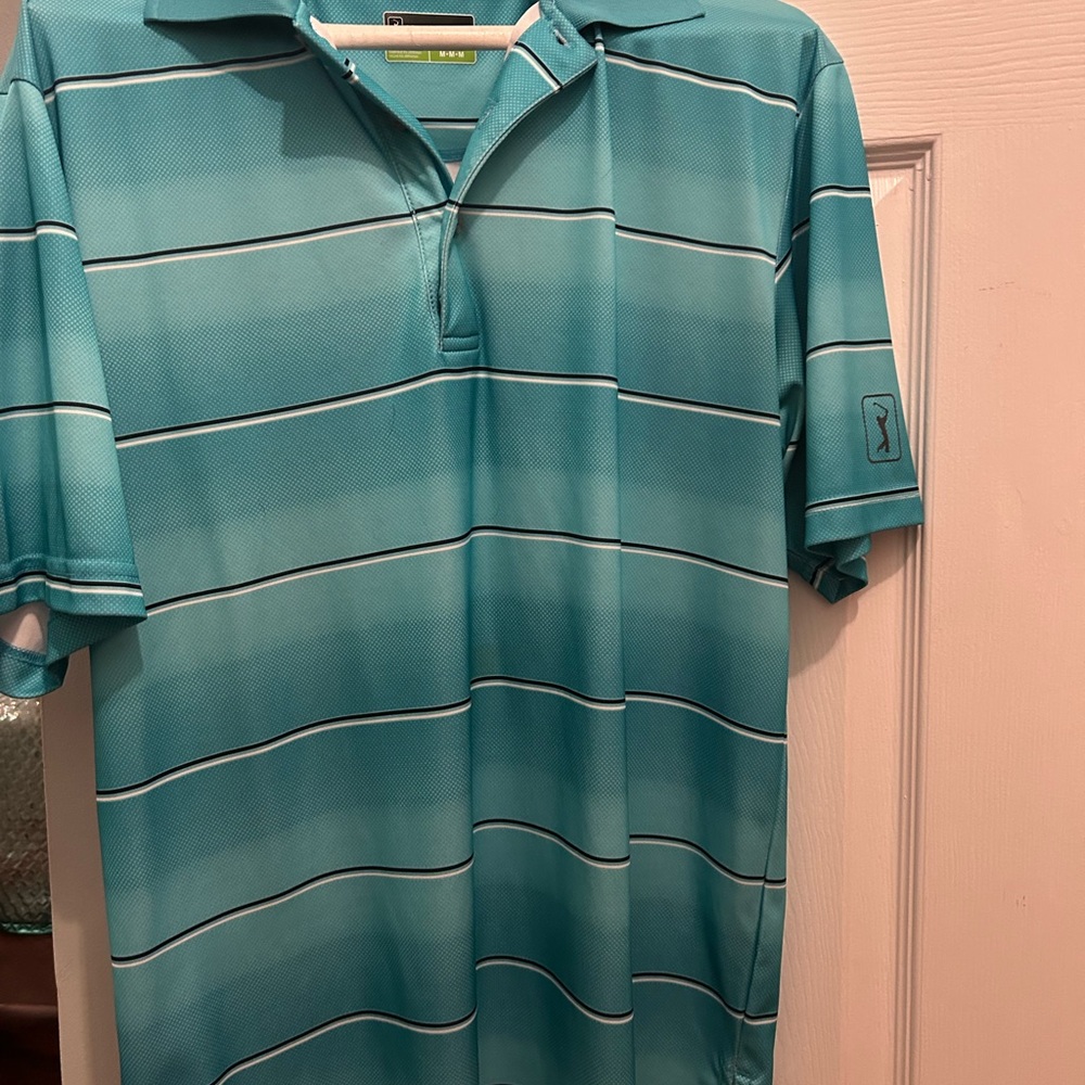 PGA Men's Blue Striped Polo Shirt